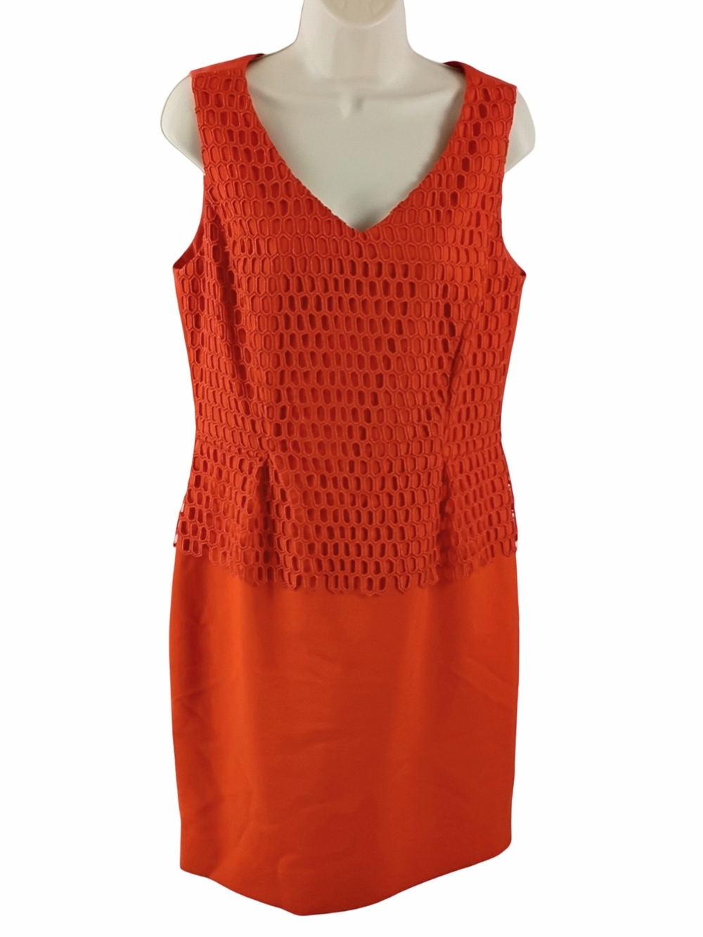 ANTONIO MELANI Orange Sleeveless Midi Dress with Crochet Overlay